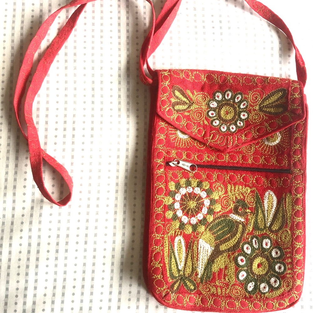 Handmade Hand Stitched Red Crossbody Purse
